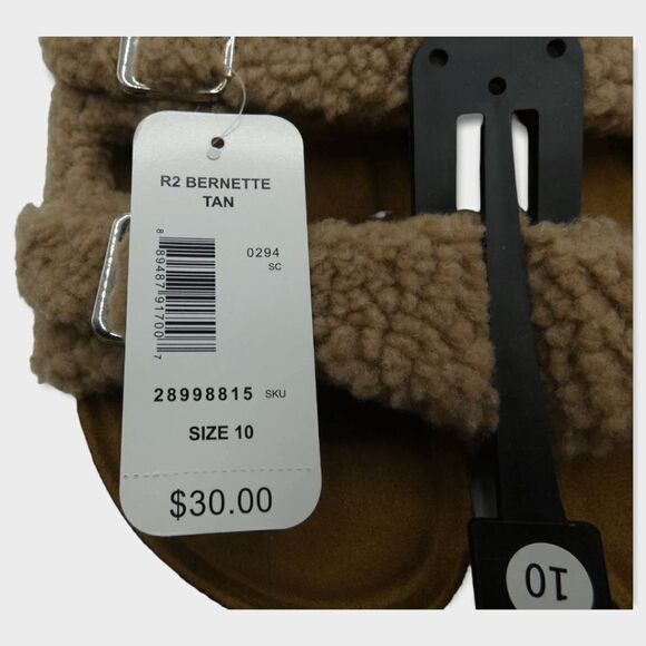 R2 Bernette Tan Sherpa Faux Fur Slip On Slide Sandals Size 10M - Picture 3 of 8